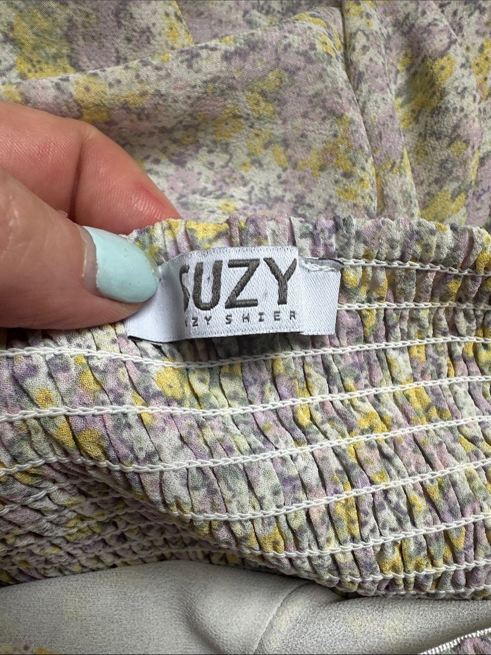 Suzy Shier Floral Puff-Sleeve Midi Dress in Lavender and Yellow Large - Picture 7 of 9